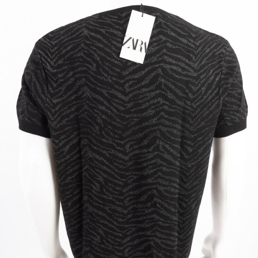 Zara Men Jacquard Sweater T-Shirt XL Black Shimmer_4